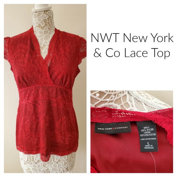 New York & Company Tops - NWT New York & Co Lave Top - Short Sleeve - Red - Size L